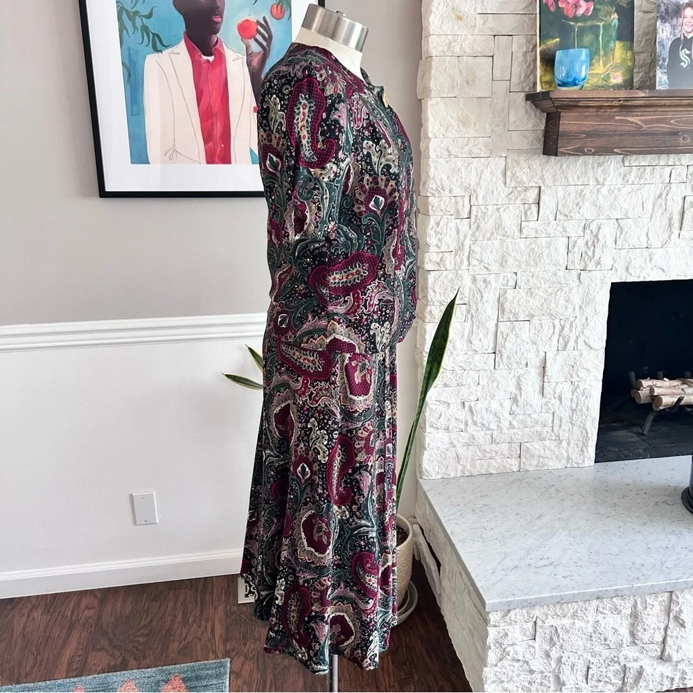 Vintage K.C. Spencer 2-Piece Set Paisley Burgundy 80s Office Wear Size Medium